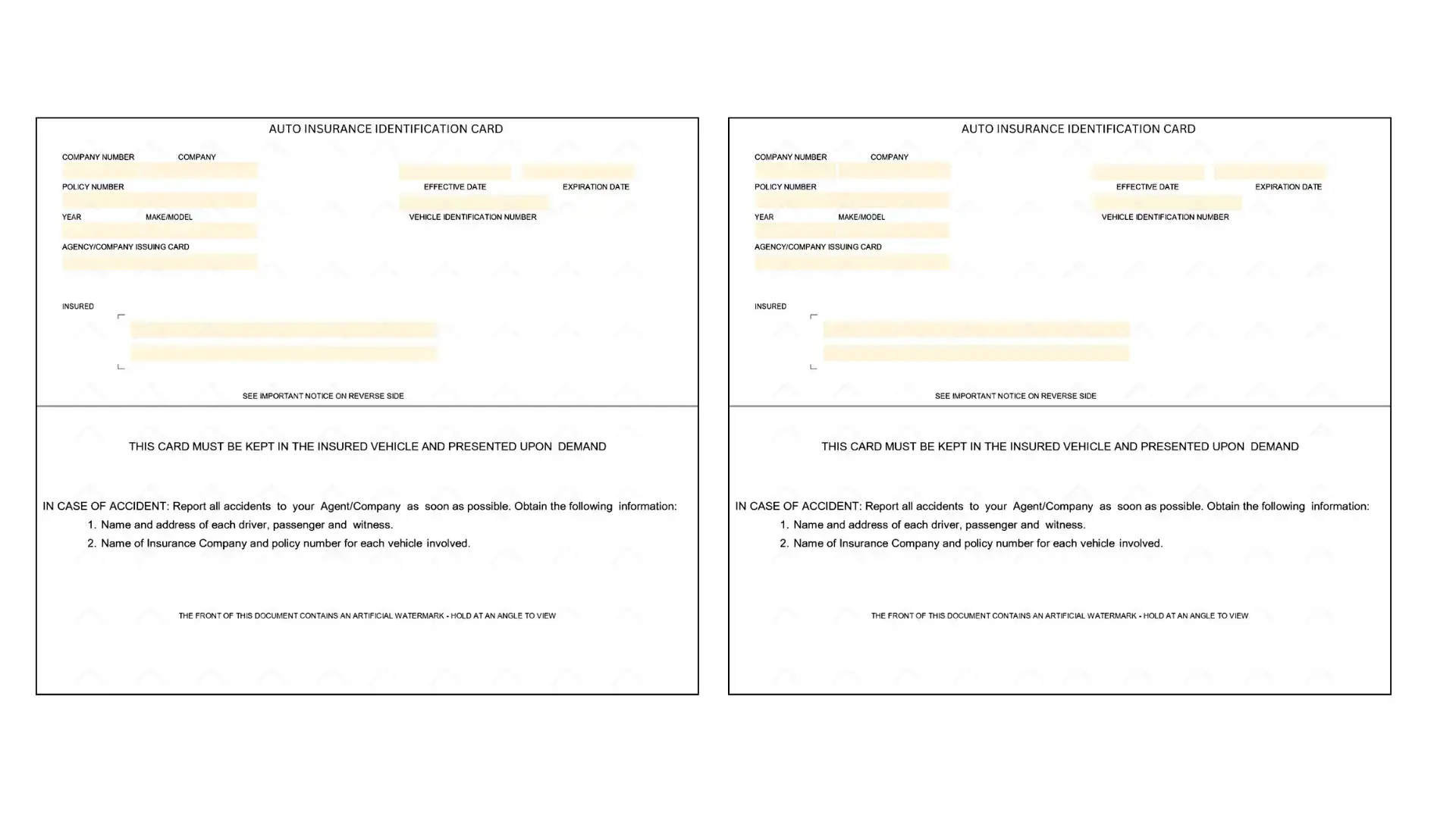 An auto insurance card is a document that proves a vehicle is insured. Auto Insurance Card Form